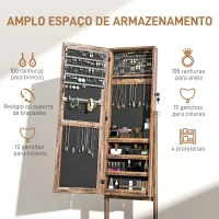 HOMCOM Espelho Joalheiro de Pé com Ângulos Ajustáveis Fechadura Magnética Organizador de Joias com Prateleiras 46x36,5x151,5cm Marrom Rústico(m-5)