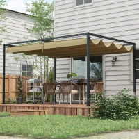 Outsunny 3x2m Metal Pergola with Retractable Roof, Garden Gazebo Canopy Shelter for Outdoor, Patio, Khaki(m-10)