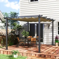 Outsunny 3 x 4m Aluminium Pergola, with Retractable Roof - Khaki(m-10)