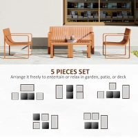 Outsunny Set de Mobilier de Grădină din 5 Piese cu Canapea, 2 Scaune și 2 Mese, 122x60,5x70 cm, Portocaliu(m-4)