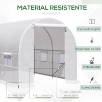 Outsunny Estufa Tipo Túnel 400x200x200cm Estufa de Jardim com Portas Enroláveis e 6 Janelas Cobertura de PE 140 g/m² Estrutura de Metal para Cultivo de Plantas Verduras Branco(m-4)