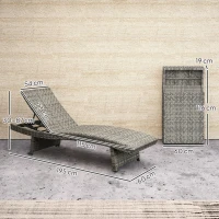 Outsunny Outdoor PE Rattan Sun Lounger, Folding Wicker Garden Lounger Recliner with 4-Level Adjustable Backrest, Rolling Sunbed Lounge Chair with Wheels, Non-Slip Legs for Balcony, Beach, Mixed-grey(m-3)