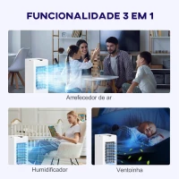HOMCOM Climatizador  3 em 1 Portátil 60W com 3 Velocidades Temporizador até 12H Depósito de 3,8 L Oscilação de 60º 24x21,5x59 cm Branco(m-4)