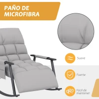 HOMCOM Silla Mecedora con Respaldo y Reposapiés Ajustables Mecedora de Salón Tapizado en Microfibra 60x134x70 cm Gris(m-5)