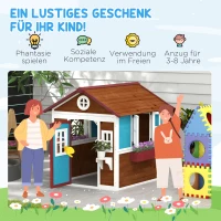 Outsunny Kinderspeelhuis van hout voor buiten, met ramen, bloempotten, ideaal voor kinderen van 3-8 jaar, Blauw(m-6)