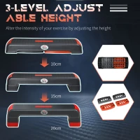 HOMCOM Aerobic Step, 10cm, 15cm & 20cm Height Adjustable Exercise Stepper for Exercise Workout, Nonslip Step Board Great for Home & Office, Grey and Red(m-5)
