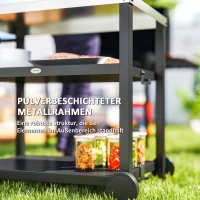 Outsunny Grillwagen 3-Etagen Servierwagen mit Arbeitsfläche Ablagen Haken Räder, Edelstahl 102x50x81cm Kohlegrau(m-7)