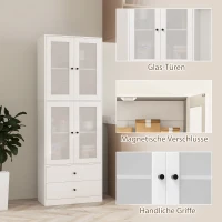 HOMCOM Szafka kuchenna z szufladami i drzwiami szklanymi, powierzchnia z melaminy, Biały(m-7)