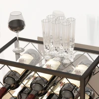 HOMCOM Suport pentru Sticle de Vin cu Blat din Sticlă Securizată și Cadru din Oțel, 41x22x41 cm, Negru(m-9)