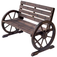 Outsunny Banco de madeira ao ar livre com apoio de braços em forma de roda Vista envelhecida para varanda Terraço 105,5x56x75 cm Marrom rústico(m-11)