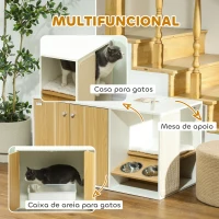 PawHut Móvel Caixa de Areia para Gatos 3 em 1 Mesa Auxiliar Caixa de Areia para Gatos com Tapete para Arranhar 95x48x50,5 cm Branco e Carvalho(m-4)