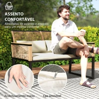Outsunny Conjunto de Jardim 4 Peças de Vime Sintético com 2 Cadeiras 1 Sofá de 2 Lugares e Mesa de Centro Madeira e Creme(m-5)