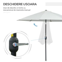 Outsunny Umbrela de Gradina inclinabila pe 3 Unghiuri, cu Manivela, Ø265x240 cm, Alb Crem(m-4)