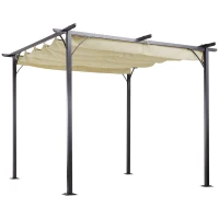 Outsunny 3 x 3(m) Metal Pergola with Retractable Roof, Garden Gazebo Metal Pergola Canopy. Outdoor Sun Shade Shelter for Party BBQ, Beige(m-1)