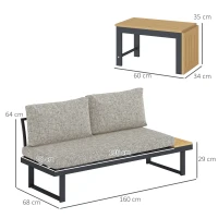 Outsunny Conjunto de Jardim de 3 Peças Móveis de Exterior com 2 Sofás de 2 Lugares e Mesa de Centro Versátil Conjunto de Sofá de Exterior  Cinza(m-3)