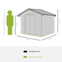 Outsunny Abrigo de Jardim 258x206x178cm 5,3m² Abrigo de Aço Galvanizado com Portas de Correr e Ventilações para Armazenamento de Ferramentas Jardinagem Verde(m-3)