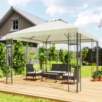 Outsunny 3 x 3 m Tuinpaviljoen, Dubbeldak-Design, UV30+ Bescherming, UV-bestendig, Zonwering, Metalen Frame, Crèmewit(m-2)
