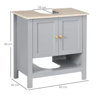 kleankin Under Sink Cabinet, Bathroom Vanity Unit, Pedestal Under Sink Design, Storage Cupboard with Adjustable Shelf, Grey(m-4)