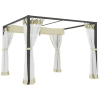 Outsunny 3 x 3m Aluminium Frame Pergola, with Retractable Roof - Khaki(m-1)