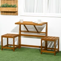 Outsunny tuinbank, 2-in-1 parkbank, tuinmeubelset voor 2 personen teak(m-3)