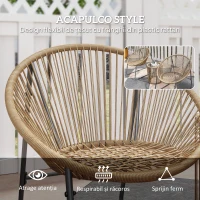 Outsunny Set Mobilier din 3 Piese din Ratan pentru Grădină cu Scaune și Măsuță de Cafea, 72x73x77 cm, Natural(m-5)