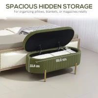 HOMCOM Băncuță Tapițată pentru Dormitor cu Capitonaj Canelat și Picioare Metalice, 108x44x43,5 cm, Verde(m-6)