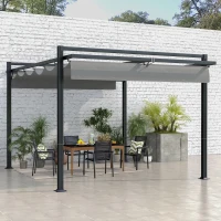 Outsunny Aluminium Pergola with Retractable Roof, 3x4m Garden Shelter for Patio Deck in, Dark Grey(m-2)