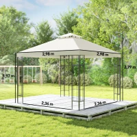 Outsunny 3 x 3 m Tuinpaviljoen, Dubbeldak-Design, UV30+ Bescherming, UV-bestendig, Zonwering, Metalen Frame, Crèmewit(m-3)