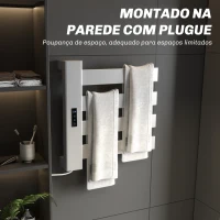 HOMCOM Toalheiro Elétrico de Parede 130W com Control WIFI Ecrã Tátil Temporizador 4 Barras Temperatura Ajustável Baixo Consumo IPX4 47,5x9,5x49 cm Branco(m-7)