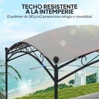 Outsunny Cenador para Jardín con Techo Resistente Cúpula Elegante y Estructura Metálica con Estacas 290x194,5x256 cm Gris(m-4)