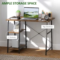 HOMCOM 100cm Computer Desk with Storage, Industrial Home Office Desk with 2 Tier Shelves and Steel Frame, Computer Table for Study Room, Rustic Brown(m-4)