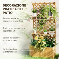 Outsunny Fioriera con Traliccio per Rampicanti, Fori di Drenaggio e 2 Mensole, in Legno di Abete, 76x33x177 cm(m-4)