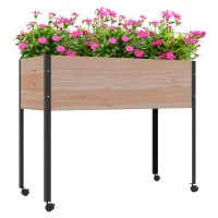 Outsunny Jardinière surélevée sur pieds avec 4 roulette, inserts d'irrigation + Feutre de Drainage Inclus Bois Sapin et métal(m-11)