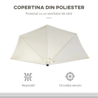 Outsunny Umbrelă Semicirculară de Perete cu Manivelă și 5 Spițe, 2.6x1.35x2.3 m, Bej(m-7)