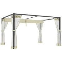 Outsunny 3 x 4m Aluminium Frame Pergola, with Retractable Roof - Khaki(m-1)