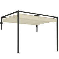 Outsunny 2 x 3(m) Lean To Steel Pergola, with Moving Fabric Canopy - Khaki(m-1)