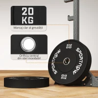 SportNow Set de Discuri de Greutate cu Protectie din Cauciuc Solid, cu Orificii, 45x8 cm, Negru(m-6)