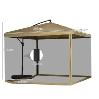 Outsunny parasol met muskietennet, inclusief Handslinger, ventilatieopening, 296 cm x 296 cm x 272 cm, wit+ zwart(m-4)