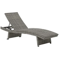 Outsunny Outdoor PE Rattan Sun Lounger, Folding Wicker Garden Lounger Recliner with 4-Level Adjustable Backrest, Rolling Sunbed Lounge Chair with Wheels, Non-Slip Legs for Balcony, Beach, Mixed-grey(m-1)