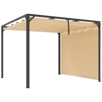 Outsunny Pérgola Retráctil de Aluminio 3x3 m con Techo Ajustable Cortina Enrollable y Protección UV para Jardín o Terraza Caqui(m-1)