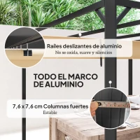 Outsunny Pérgola Retráctil de Aluminio 3x3 m con Techo Ajustable Cortina Enrollable y Protección UV para Jardín o Terraza Caqui(m-6)