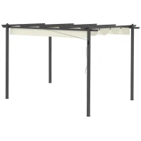 Outsunny Pérgola de Alumínio 4x3 Pérgola de Jardim com Teto Retrátil Tecido de Poliéster e 8 Orifícios de Drenagem para Pátio Terraço Exterior Creme(m-12)