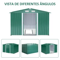 Outsunny Abrigo de Jardim 258x206x178cm 5,3m² Abrigo de Aço Galvanizado com Portas de Correr e Ventilações para Armazenamento de Ferramentas Jardinagem Verde(m-6)