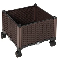 Outsunny Jardinière sur roulettes dim. 40L x 40l x 31H cm Insert d'irrigation Plastique Imitation rotin tressé Chocolat(m-11)
