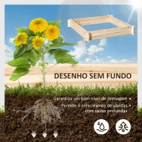 Outsunny Caixa de Plantio de Madeira Quadrada de Chão Horta Vertical para Cultivos de Plantas Flores Ervas Terraço 100x100x16cm Madeira Natural(m-4)