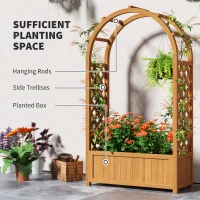 Outsunny Wooden Raised Garden Bed with Trellis, Liner, Drainage Holes, for Vine Climbing Plants, Flowers, 83 x 36 x 145 cm(m-4)