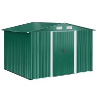 Outsunny Abrigo de Jardim 258x206x178cm 5,3m² Abrigo de Aço Galvanizado com Portas de Correr e Ventilações para Armazenamento de Ferramentas Jardinagem Verde