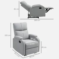 HOMCOM Fotoliu Recliner din In cu Suport Reglabil pentru Picioare, 69x91,5x103 cm, Gri(m-3)