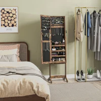 HOMCOM Espelho Joalheiro de Pé com Ângulos Ajustáveis Fechadura Magnética Organizador de Joias com Prateleiras 46x36,5x151,5cm Marrom Rústico(m-4)