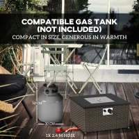 Outsunny Rattan Gas Fire Pit Table for Garden, 13 KW Smokeless Propane Fire Pit with Lid, Square Garden Coffee Table with Patio Heater for Outdoor, Patio, 58 x 58 x 33 cm, Grey(m-7)